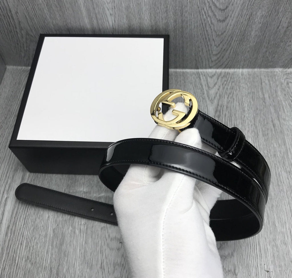 GG BELT INTERLOCKING G BUCKLE 25MM BLACK LEATHER