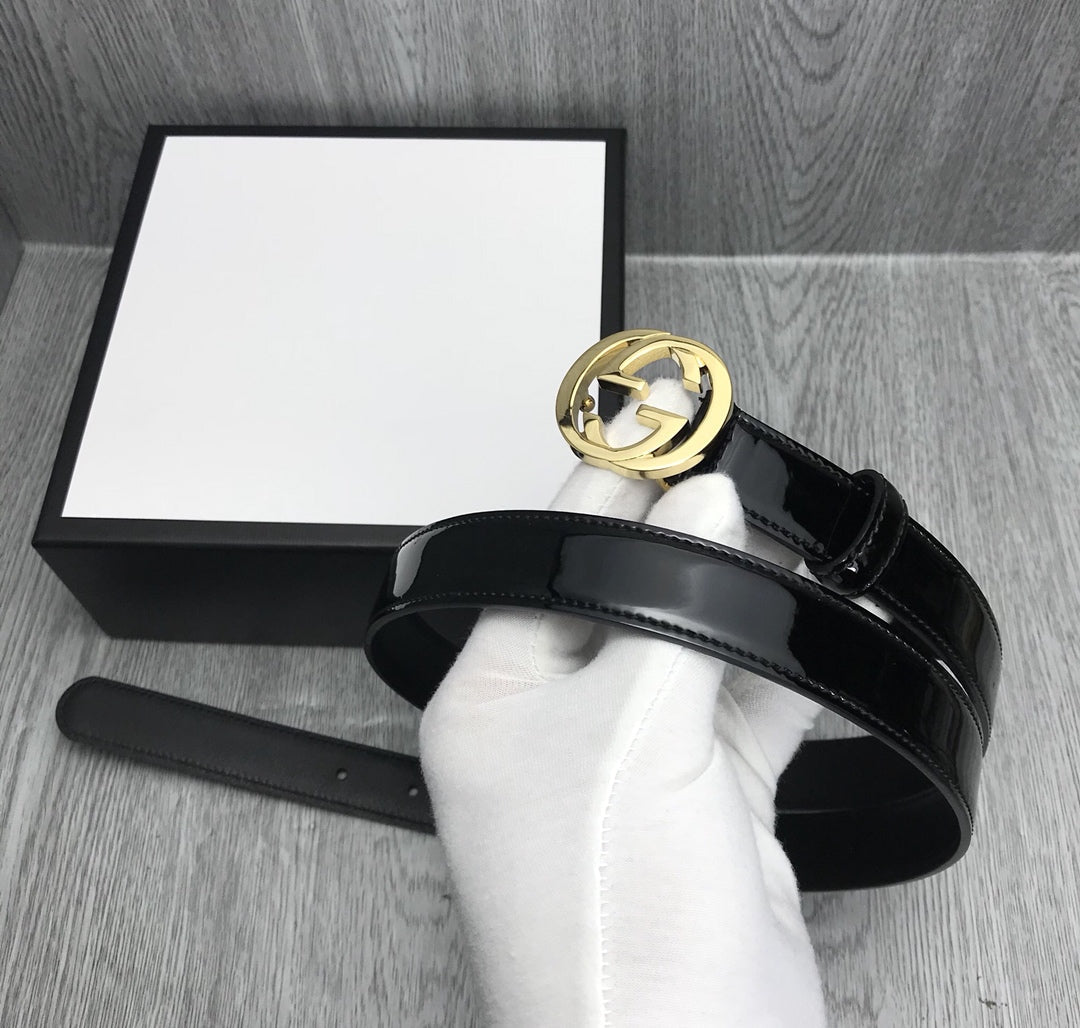 GG BELT INTERLOCKING G BUCKLE 25MM BLACK LEATHER