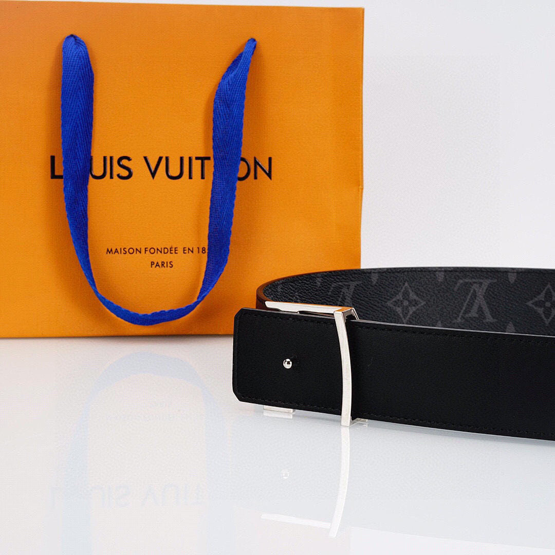 Louis Vuitton Black Monogram Belt with Silver Buckle
